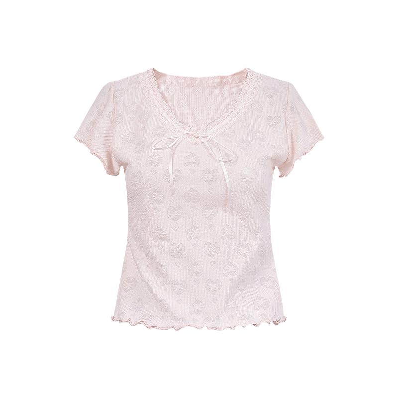 Women s V-neck Slim Fit Flying Sleeve T-Shirt L