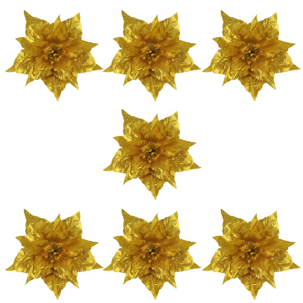 7Pcs Christmas Artificial Flowers Glitter Pe Decor Flower Accessories for Garland Centerpiece Fireplace Decoration