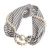 Yousheng Women Scarf Striped Print Imitation Pearl Magnetic Buckle Soft Smooth Texture Summer Scarf Versatile Thin Neckwear