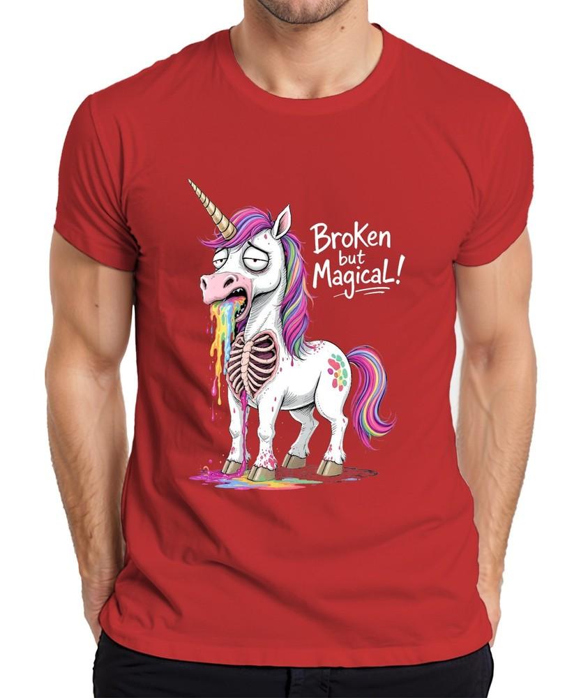 Broken But Magical Unicorn Rainbow Vomit Skeleton Funny Unisexs TShirt