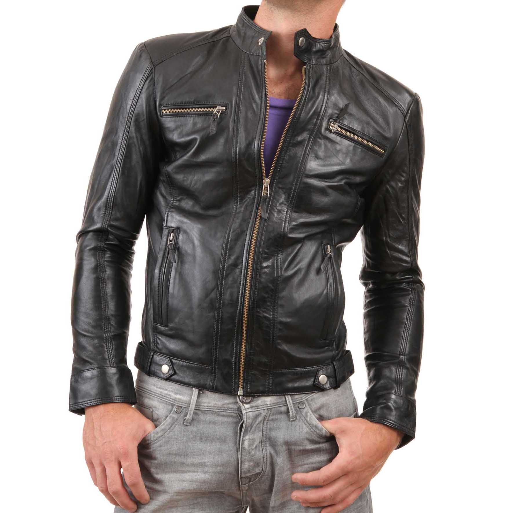 

SkinOutfit Men s Genuine Lambskin Black Leather Jacket Stylish Motorcycle Bomber Biker Outerwear MJ 192 XXXL чорний