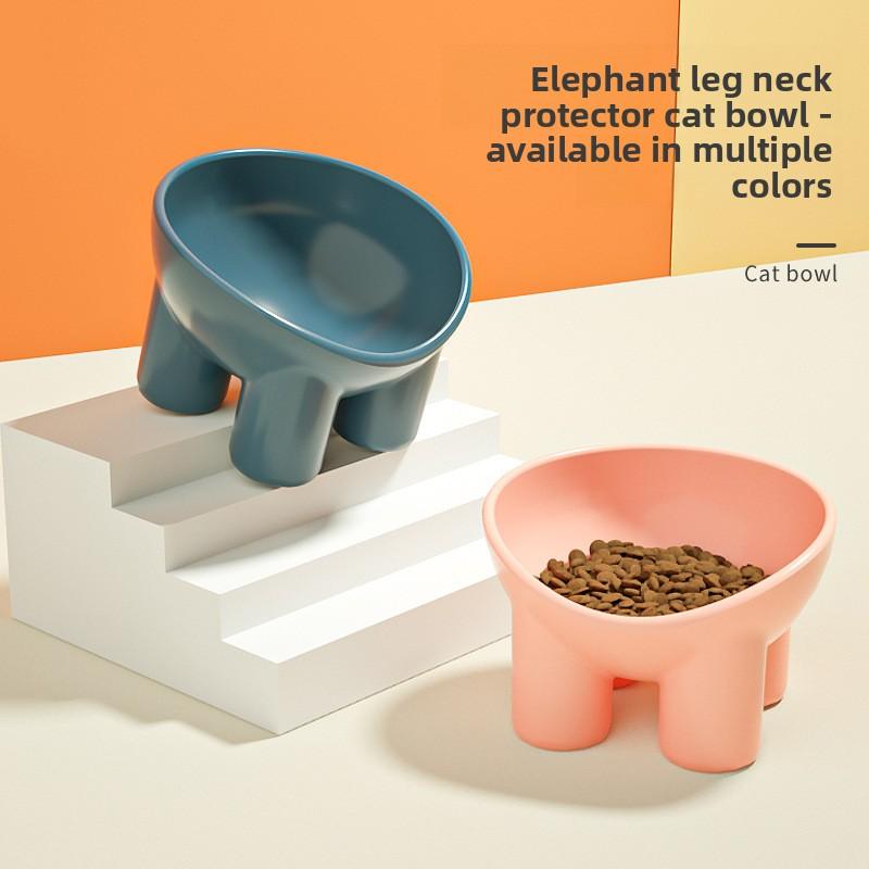 Neck-protection Cat Bowl, Macaron Color, Elephant-shaped Legs Bowl, Large-capacity Cat Food Bowl, Plastic High-legged Pet Bowl
