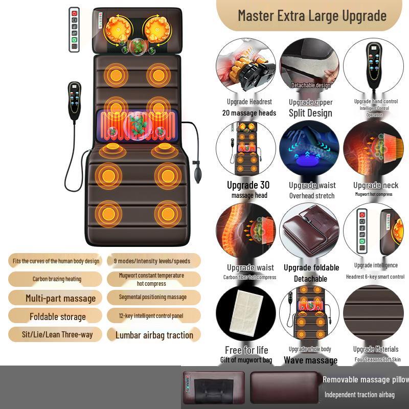 Portable Full-Body Massage Mat: Multi-Function Electric Massager for Cervical Spine and Waist with Kneading & Folding Features