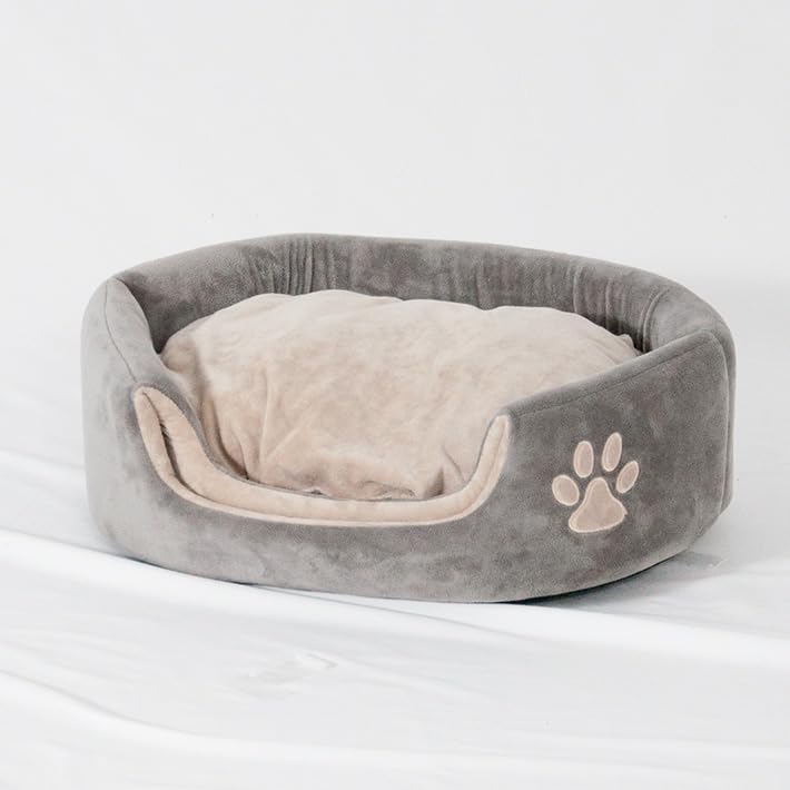 Petit Ruban Round House Round Pet Bed with Pet Bed for Extra Small Small and Small Winter Sleeping Cold Protection 2-Way Bed, Medium, Gray, Cushion,