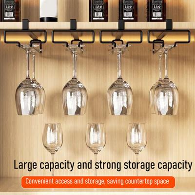 Red Wine Glass Holder Thickened Metal Wood Bracket Stable Anti-Rust Adhesive Mount No Drilling Upside-Down Storage Decorative Kitchen Rack