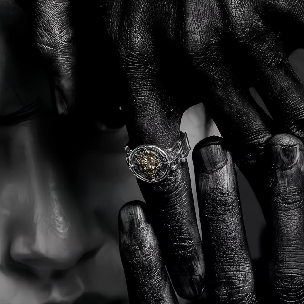 Retro Golden Lion Adjustable Open Ring For Men Gothic Punk Edgy Silver-plated Copper  Bikers Accessories Gift for Him