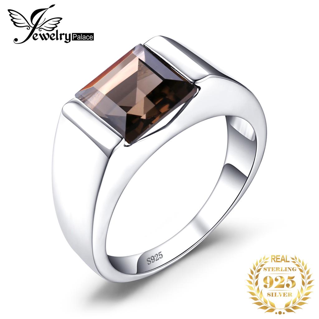 JewelryPalace Natürlicher Rauchquarz Erzeugter Rubin Saphir Simulierte Smaragd 925 Sterling Silber Ring für Herren Edelstein Schmuck