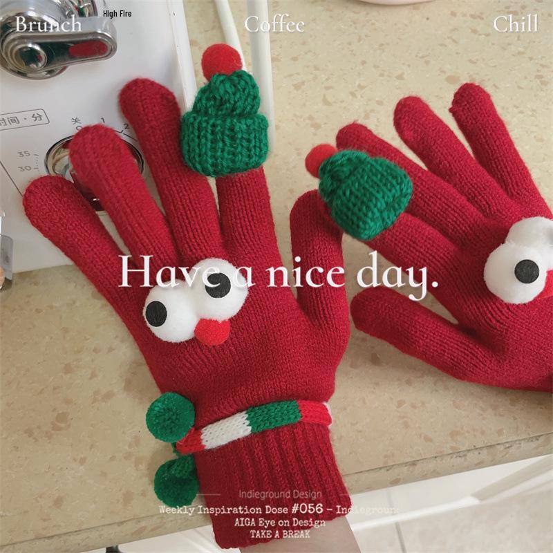Korean Style Red Fingerless Touchscreen Gloves: Women's Winter Warmth for Students & Couples