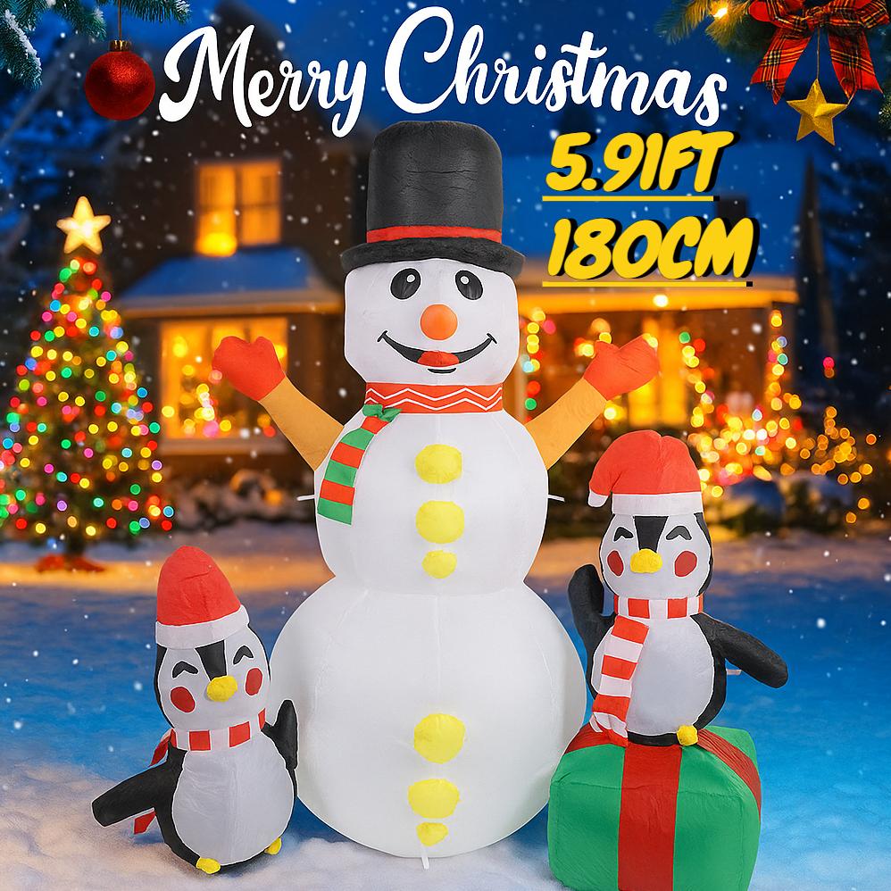 5.91FT Inflatable Snowman Penguins Toys With LED Lights Xmas Yard Lawn Home Party Decorations Christmas Supplies Ornaments Gifts