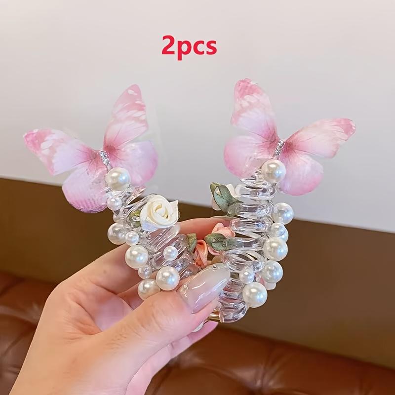 

2 Aylhfo Mesh Bow Headbands - Girls Bead Floral, All-Season Party Everyday Hair Accessory For Kids Good Gift Nice Decor