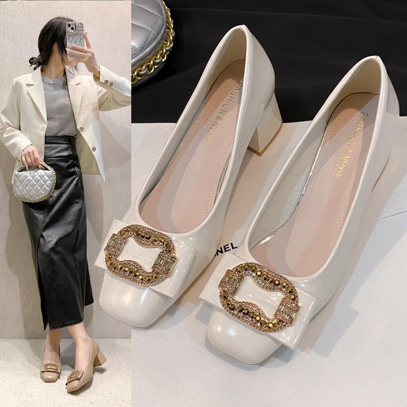 Fashion 3cm Heels Comfortable High-Heeled Shoes Roman Style Shallow Mouth Square Toe Sandals Ladies 2025 Mary Jane 5cm Casual Crystal Re