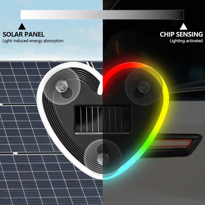 2026 Solar Powered Car Neon Light Striped Heart Lamp Led Ambient Light Wireless Suction Cup USB Rechargeable Led Atmosphere Lamp