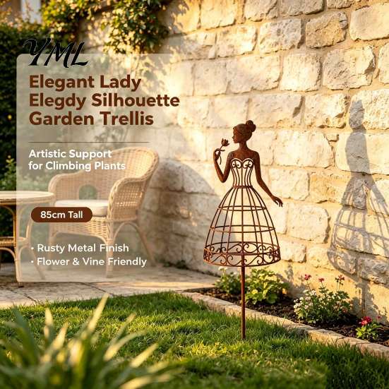 Botanical Garden Decor for Outdoor Spaces Vintage Lady Trellis Stake, Rustic Metal Silhouette Plant Support Climbing Stylish Art Accents Vines