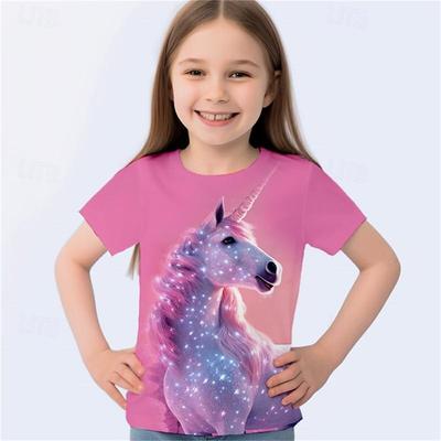 Horse Print Baby Girl T-Shirt Summer Casual Short Sleeve Girls' T-Shirt Cool 3d Printed Fun Children's Clothing Top Tee