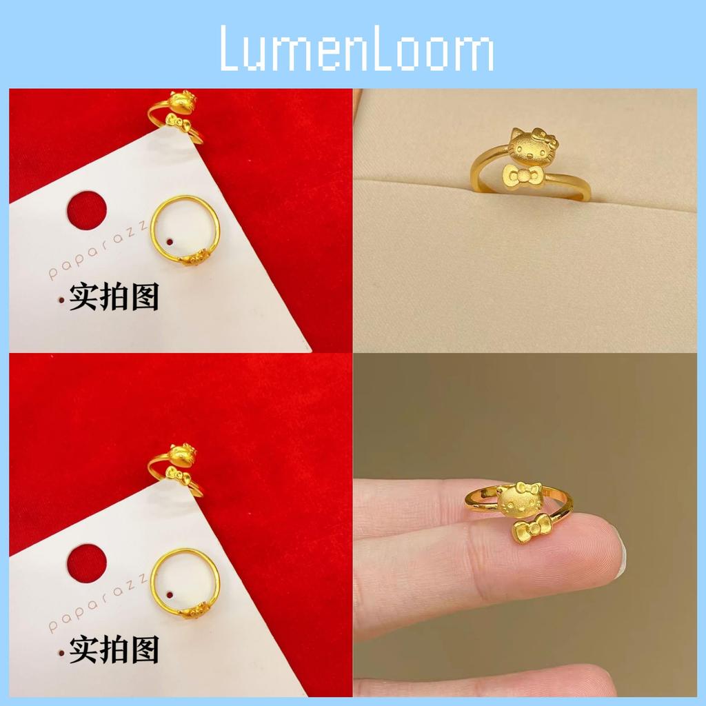 Playful Tone Gold Kitty Cat Ring Adjustable Size Cute Finger Jewelry For Couples Fashion