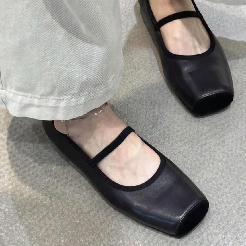 Sheepskin version~ Square head with autumn versatile casual simple design outer wear soft sole temperament ballet style shoes