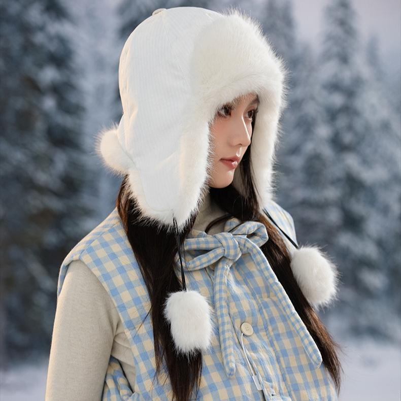 Winter Outdoor Cold and Warm Piled Thickened Warm Rabbit Plush Ear Protector Strap Hat