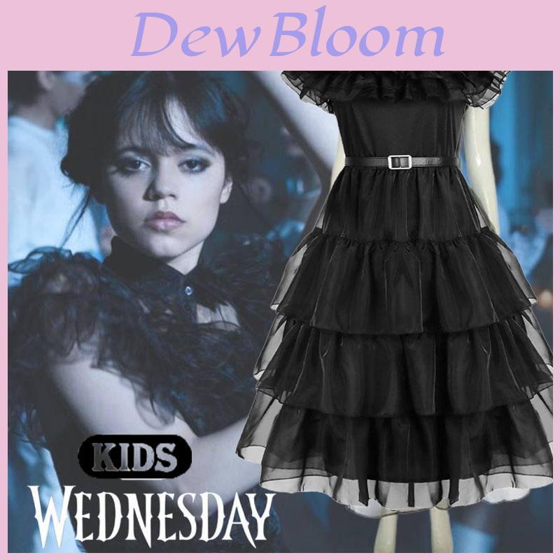 Wednesday Addams Kids Dress Cosplay Costume Party A-shaped Tiered Skirt