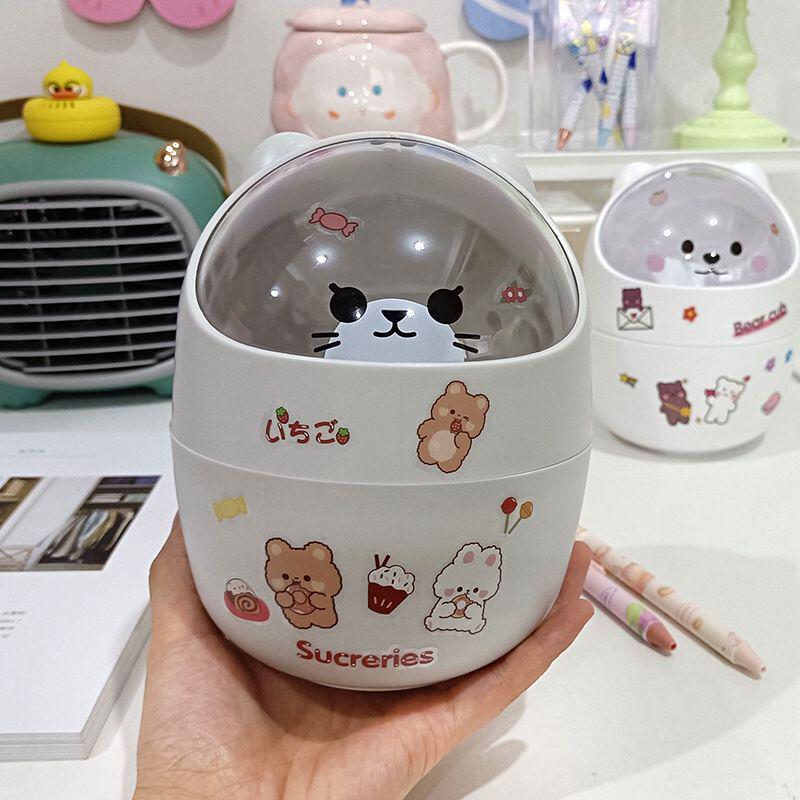 Mini Flip-Top Desktop Trash Can with Lid for Vanity, Study, or Bedside Table - Compact Sundries Storage Basket