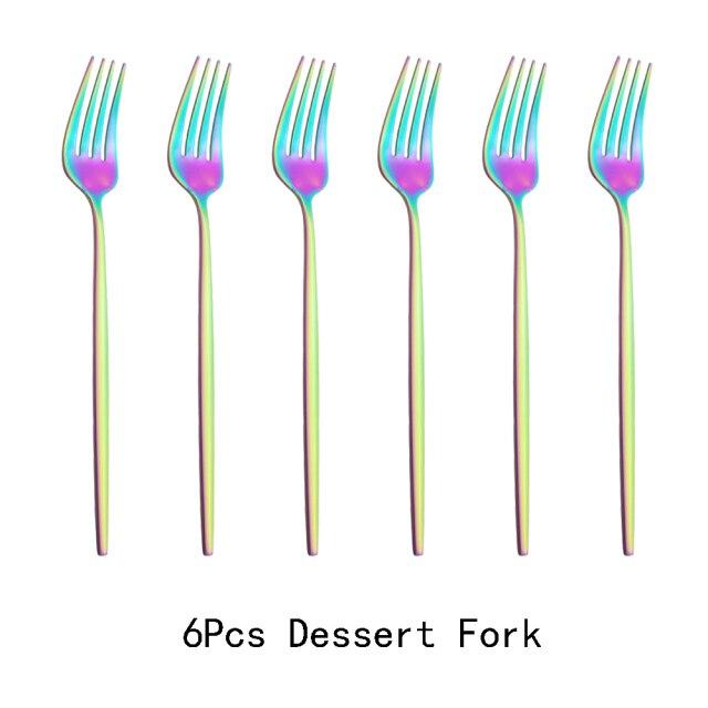6pcs/Set Black Gold Dessert Fork Set Mirror Stainless Steel Colorful Fork Set Tableware Cutlery Set Home Party Kitchen Tableware