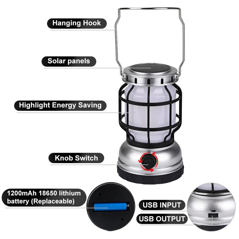 New Dual Light Source Retro Portable Horse Lantern Cross-border Led Solar Outdoor Camping Light USB Charging Emergency Light