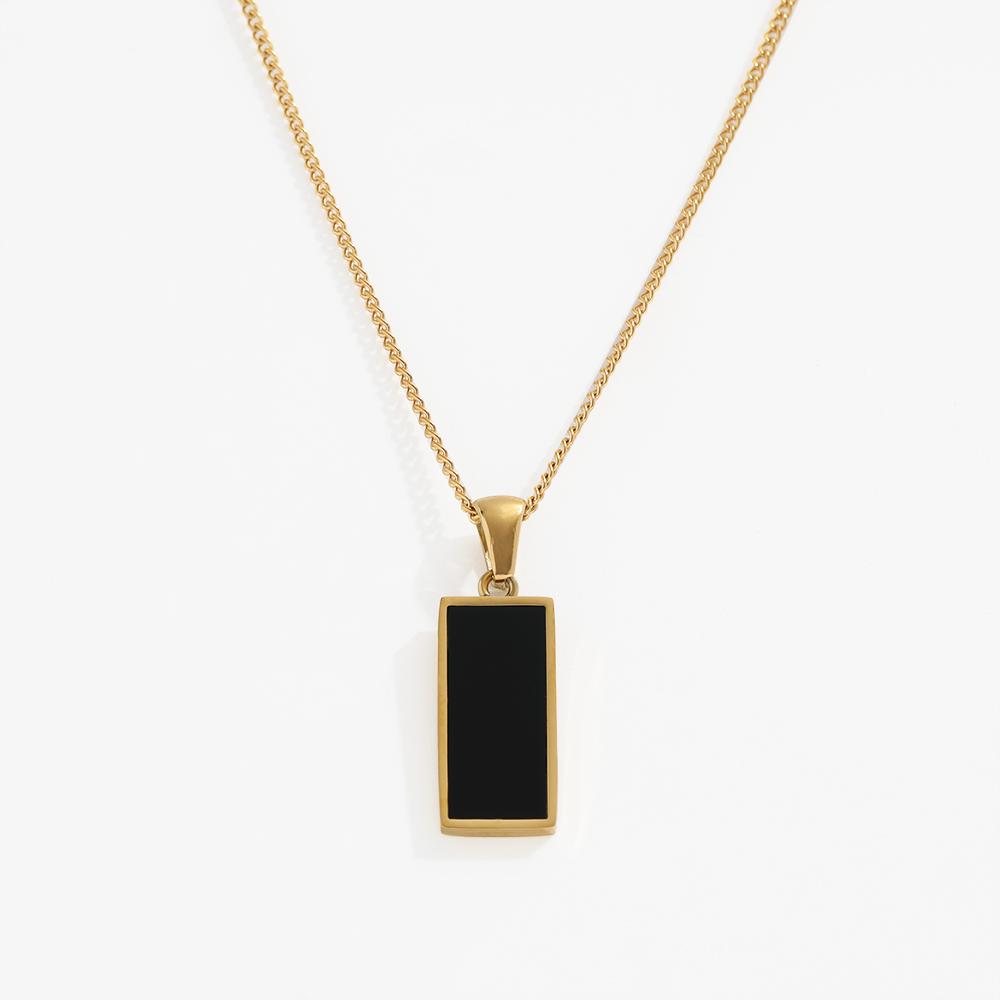 Joolim Jewelry 18K Gold Plated Black Enamel Pendant Sweater Necklace Stainless Steel Jewelry золотой