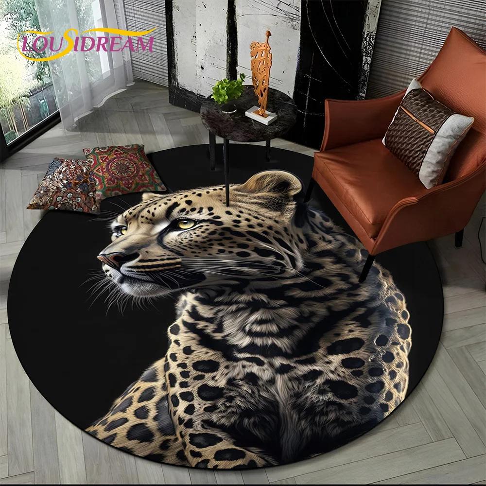 Animal Wildlife Cartoon Beast Tiger Lion Leopard Round Carpet Rug for Living Room Bedroom Child Decor,Pet Area Rug Non-slip Mat