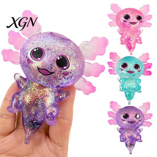 Soft Waxy Fidget Toy Glittery Salamander Squeeze Slow Rebound Stress Reliever Relief with Transparent Glitter Cute Decompression Gift Relaxation Ball
