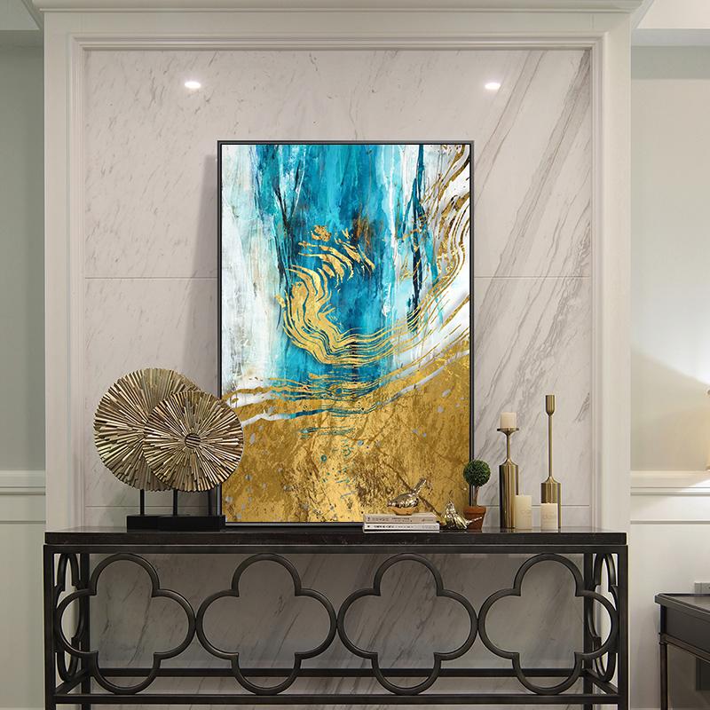 Gold And Blue Abstract Posters and Prints Oil Painting On Canvas Cuadros Pictures On the Wall Art Home Decor for Living Room