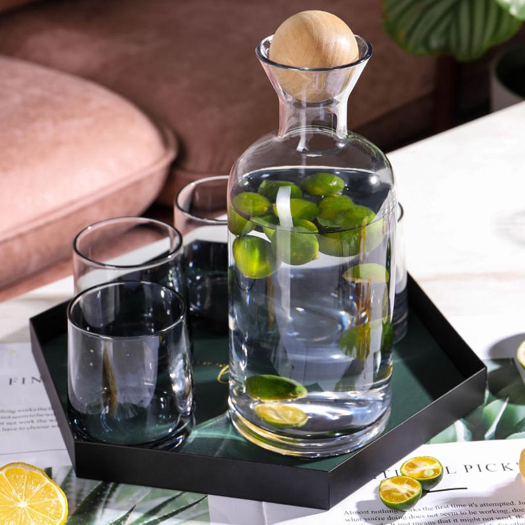 Bedside Glass Pitcher Set 4 Cups Lid 1200ml Capacity Drinking Glasses for Nightstand Colorful
