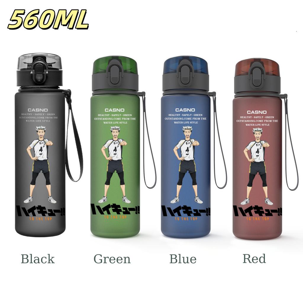 Anime Haikyuu Sports Water Bottle Leak Proof Frosted Plastic Cup Portable Rope Fitness Outdoor Travel 560ML with for Kid Friendly Entertaining Fun