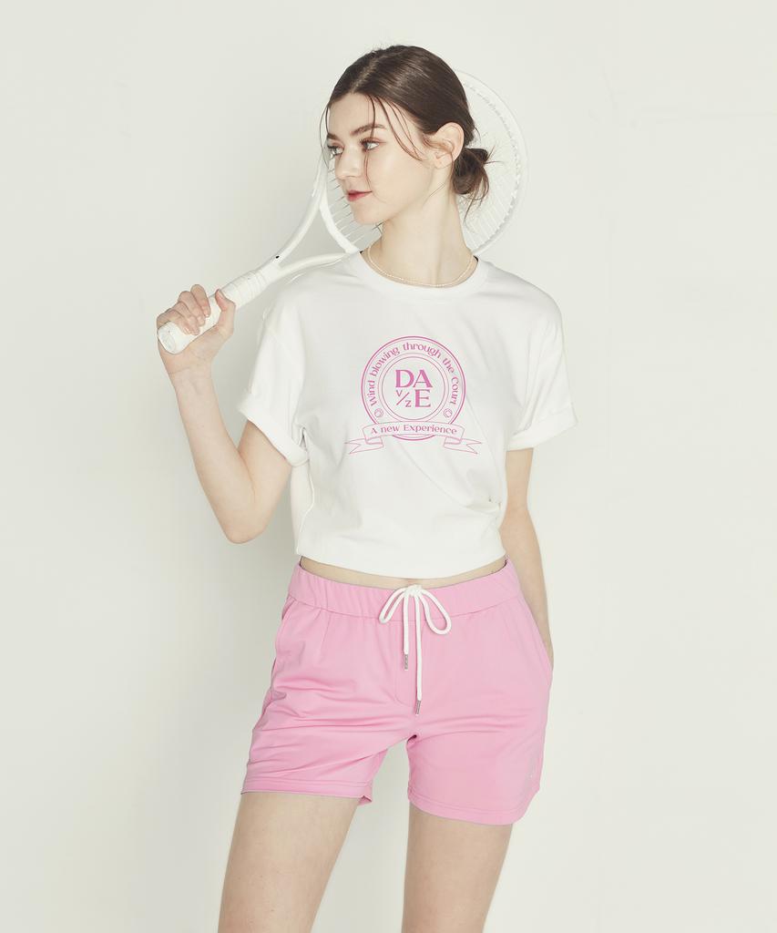 DAVE&DAZE Heritage Logo Boxy Fit Short Sleeve T-Shirt Women'S White - Pink