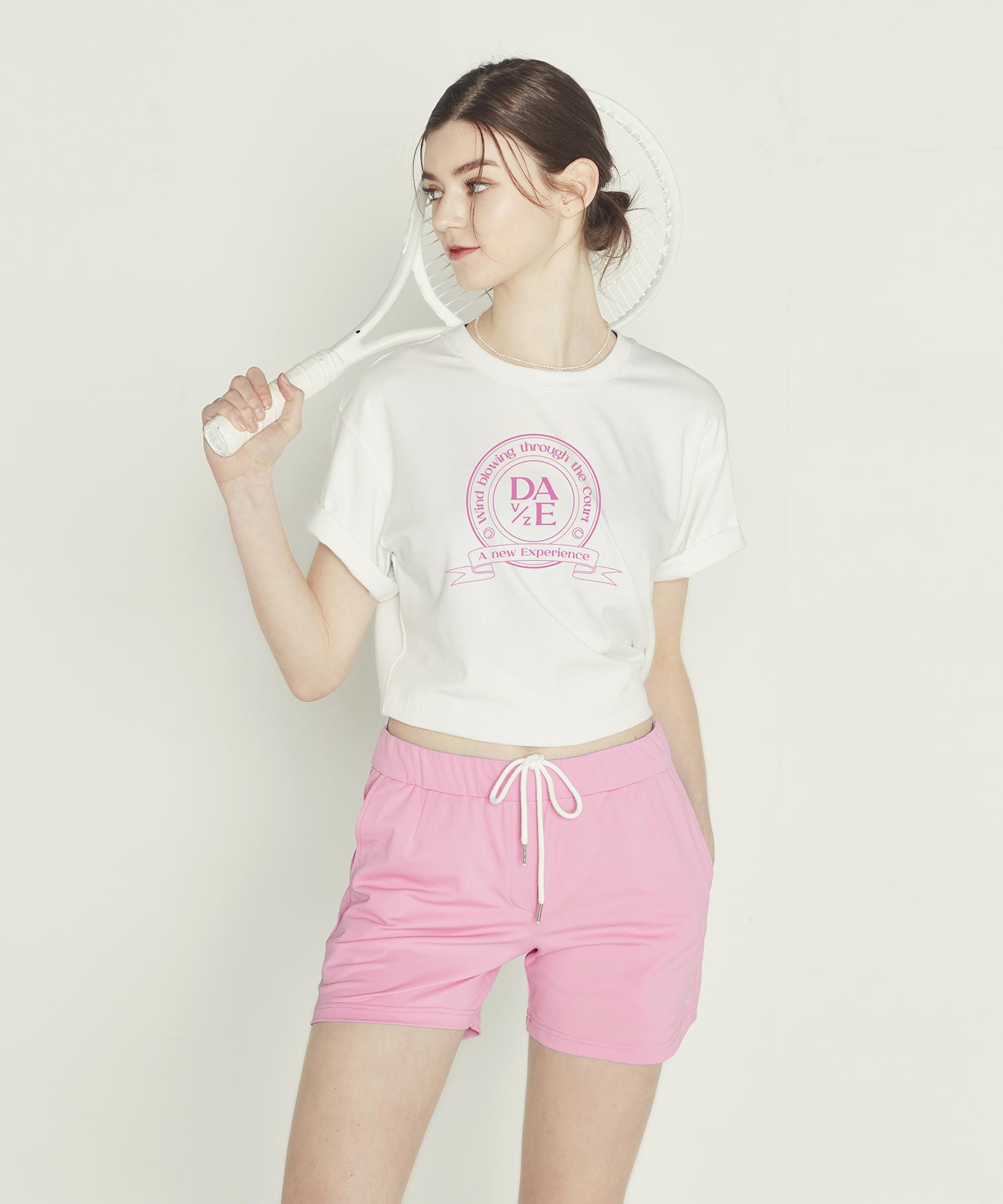 Dave And Days Heritage Logo Boxy Fit Short Sleeve T-Shirt Women S White - Pink White-Pink Logo