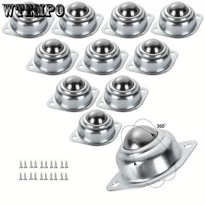 10pcs Roller Ball Transfer Bearings 360º Rotation Universal Ball Casters 10 Smooth Rollers 20 Precision Screws Capacity Carbon Steel Round Ball