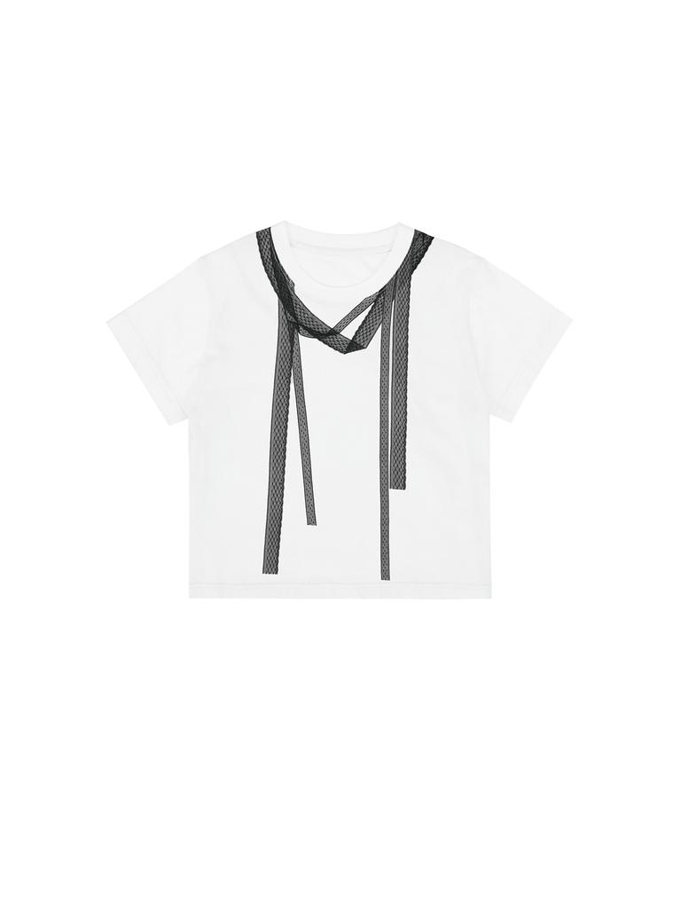 Soltipebeul Lace Scarf Printing Top [White]