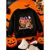 Kids Crewneck Sweatshirt, Halloween Cartoon Pumpkin Capybara & HALLOWEEN Text Print