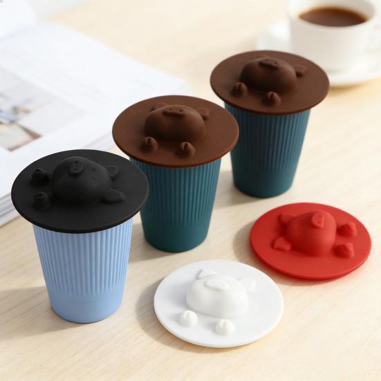Piggy Silicone Cup Lid Heat Resistant Non-Slip Mug Cover Microwave Safe Cute Pig Cup Cover for Coffee Tea Hot Drinks