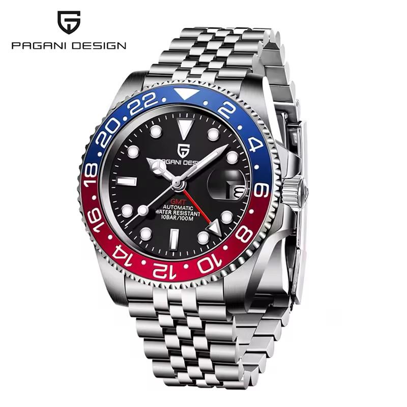 PAGANI DESIGN New Purple Dial GMT Men Mechanical Watch Sapphire Glass Stainless Steel Waterproof Automatic Watches for men