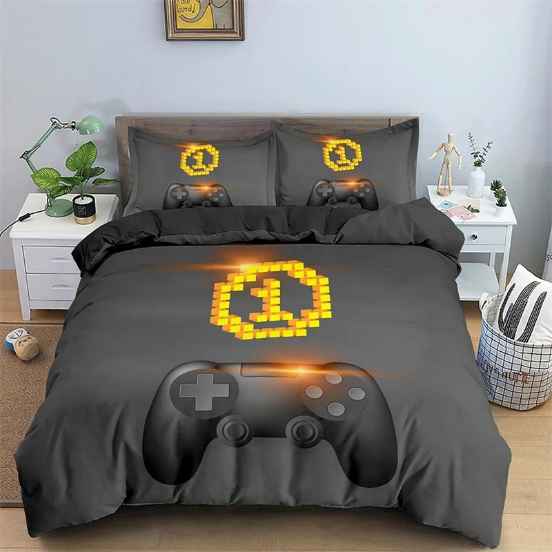 Kids Teens Video Games Duvet Cover Set Boys Gamer Comforter Cover Gaming Controller Pattern Bedding Set Polyester Quilt Cover