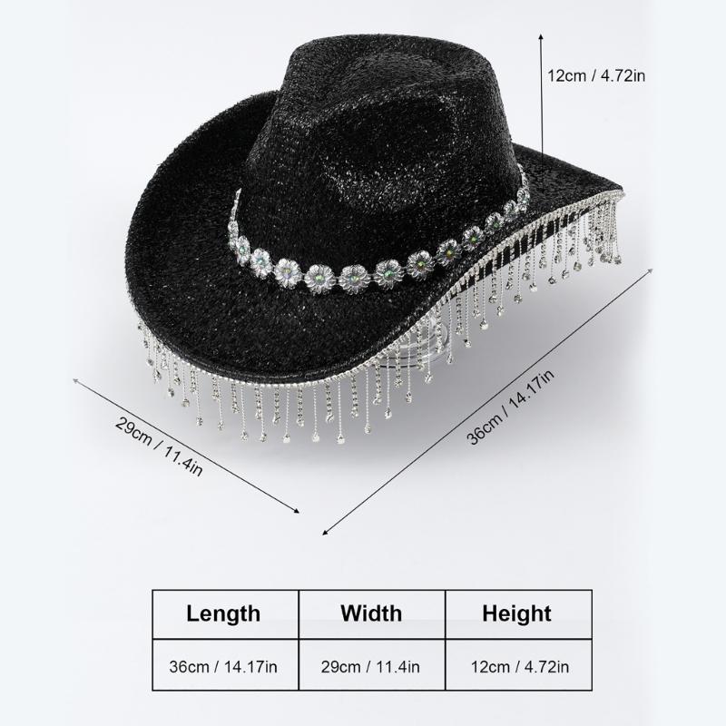 Heavy Diamond Cowboy Hats Tassels Crystal Hat for Disco House Cocktails Parties Vacation Sparkly Tassels for Comedian