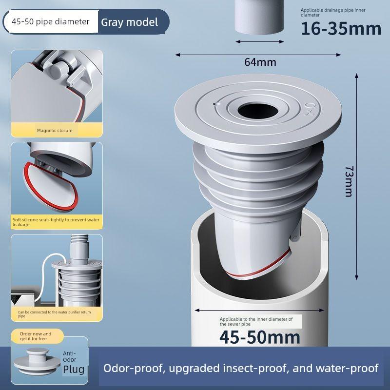 Universal 35-75mm Anti-Insect and Anti-Odor Sealing Plug, Anti-Overflow Sewer Three-Way Connector, Anti-Odor Shield Floor Drain Cover