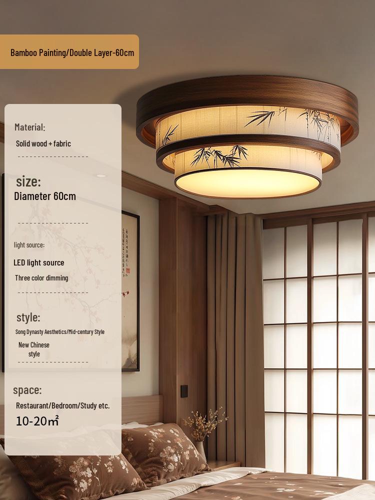 Walnut Bamboo Leaf Landscape Chandelier - Eye-Protecting Ceiling Light for Living Rooms, Bedrooms, and Tea Rooms