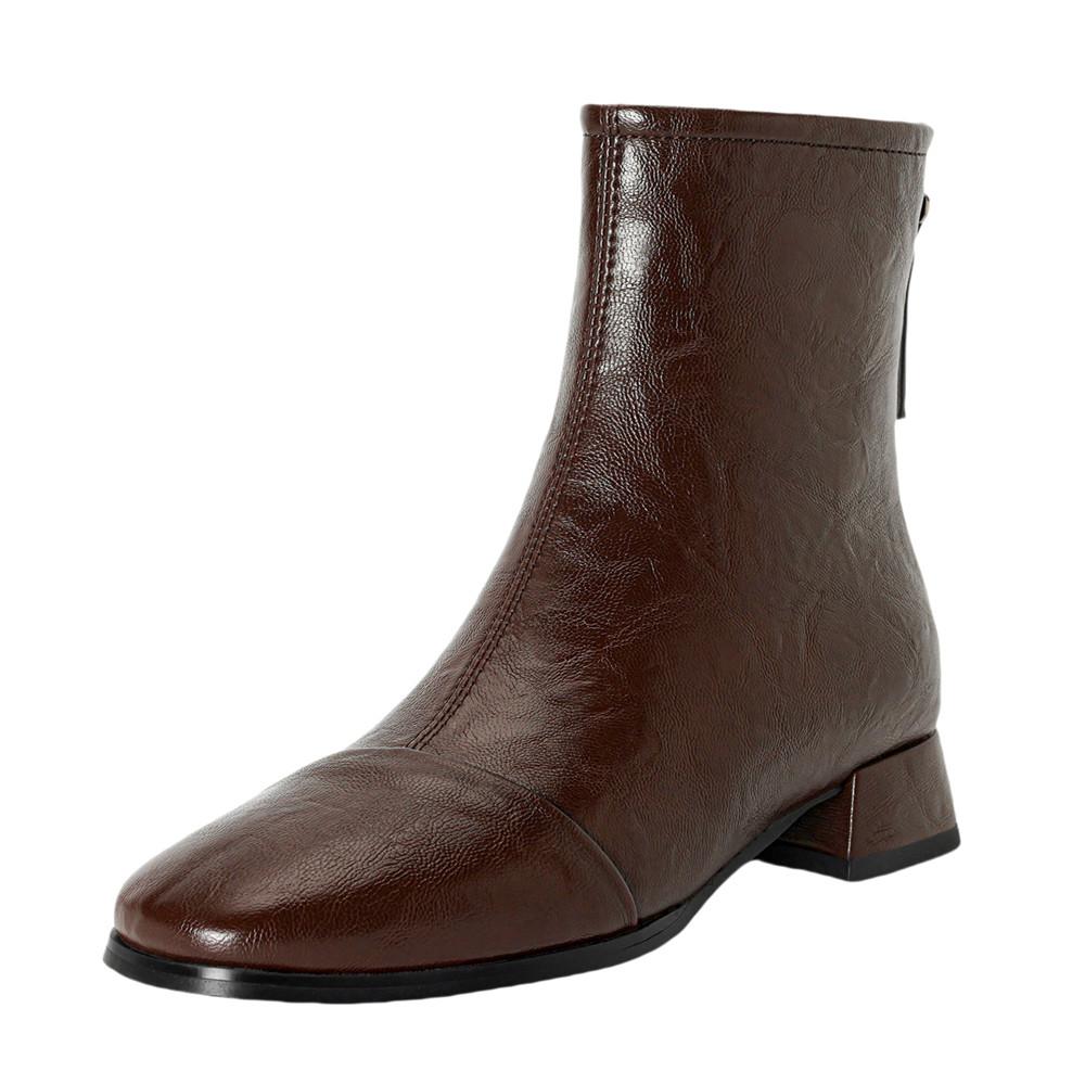 

Мода 2025 Осень Роскошная Кожа Женские Ботильоны На Молнии Сзади Современные Ботинки Туфли на Высоком Каблуке Женские Лодочки Ботильоны Для Женщин 33 коричневый