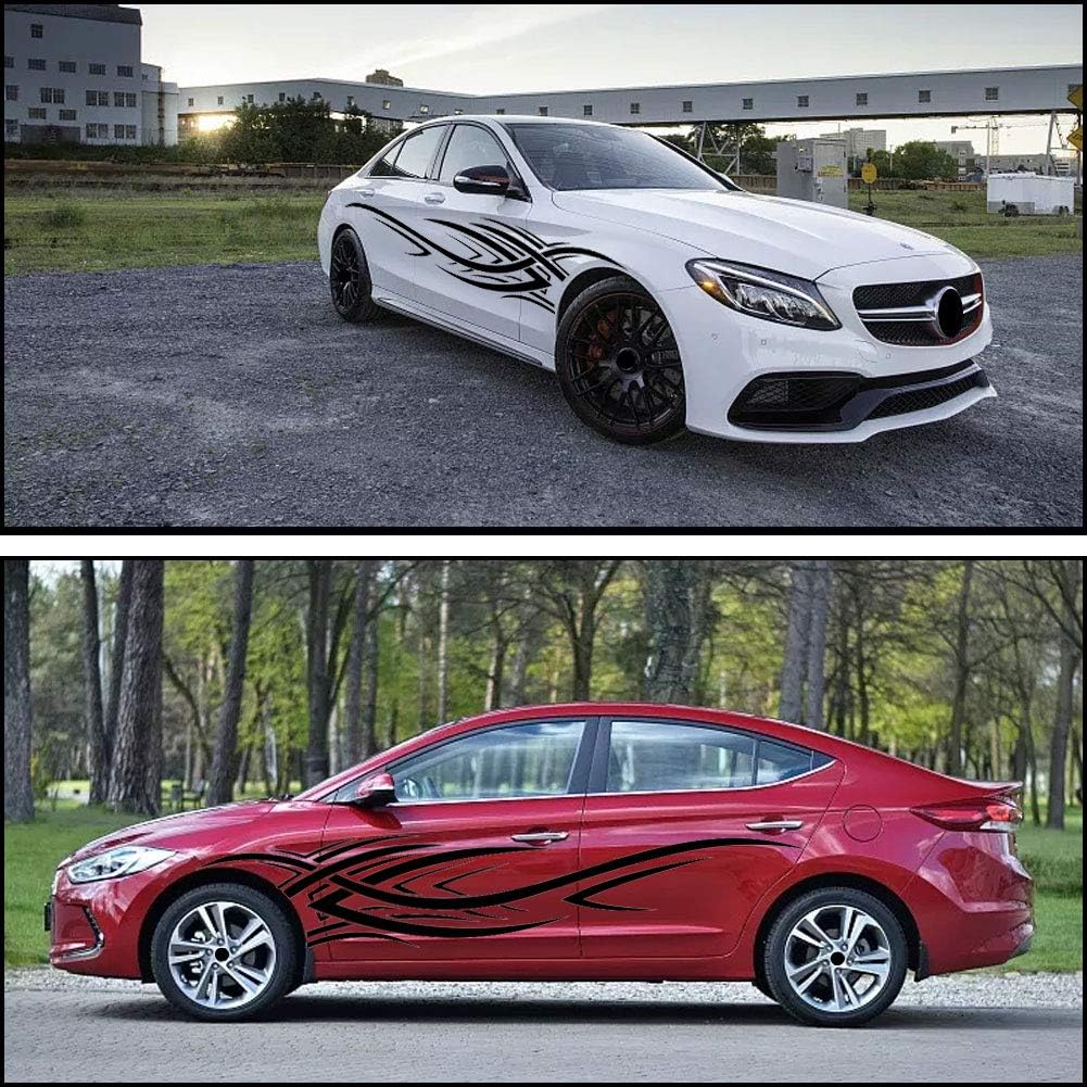 2Pcs 94.4'' Universal Flame Graphics Car Auto Body Side Sticker Racing Sports Self-Adhesive Side Strip Decal Decoration Accessories For Truck SUV