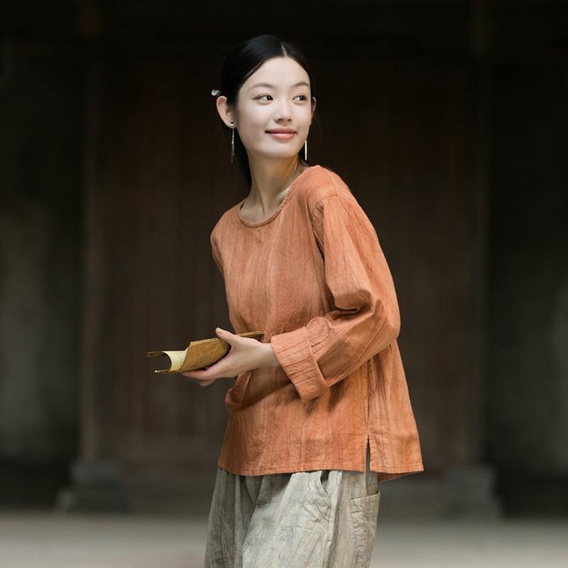 Johnature Women Vintage T-Shirts Long Sleeve Autumn Tie-dye O-Neck Women Loose T-Shirts