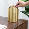 Gold Desktop Trash Can - 304 Stainless Steel Mini Bin with Lid, Light Luxury Storage Basket
