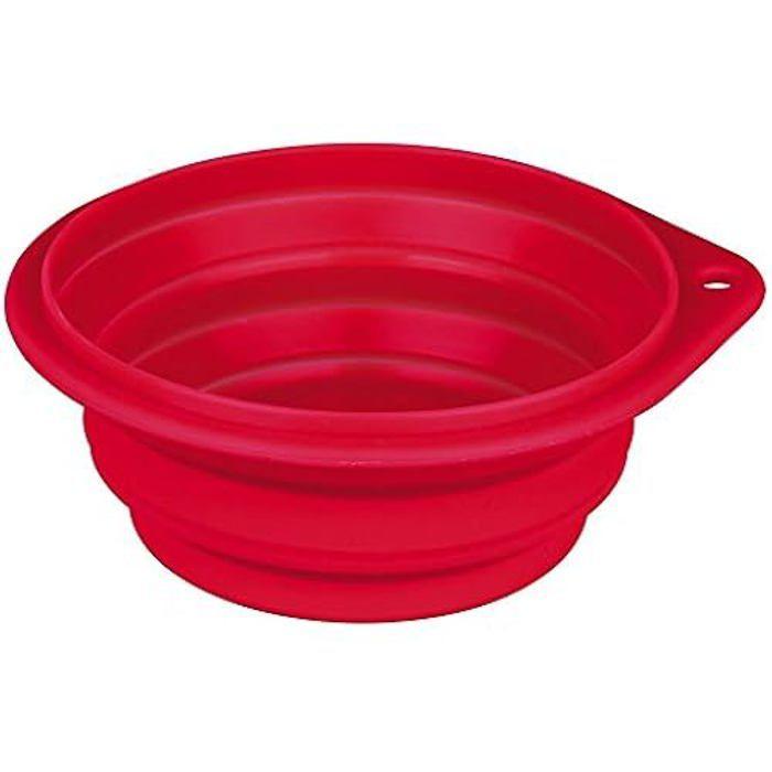 Ecuelle de voyage - TRIXIE - Modèle pliable en silicone - 0.5 L - Ø14 CM - Rouge