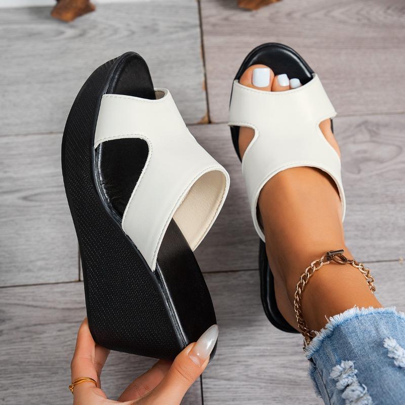 Women’s Large Size Open Toe High Heel Roman Sandals, Platform Wedge Summer Slip-On Shoes