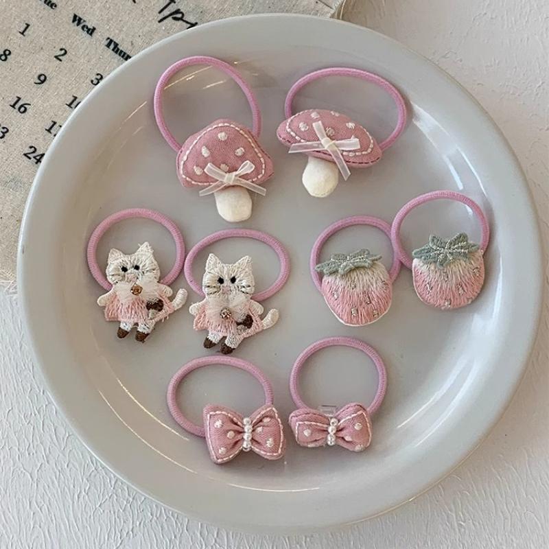 2pcs/set Cartoon Cute Hair Rope Ties Elastic Hair Bands Bowknot Girls Ponytail Holder Rubber Band Kids Hair Accessories Headwear