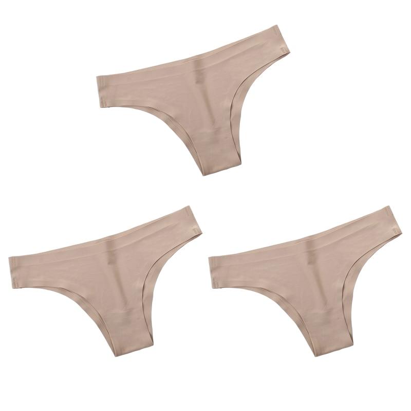 

3 шт./компл. женские трусики-бикини из ледяного шелка бесшовные с низкой посадкой сексуальное женское бразильское нижнее белье S бежевый